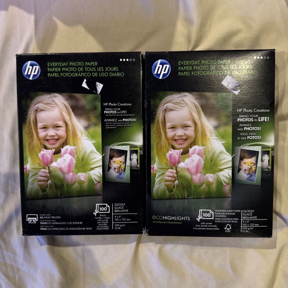2 New 100 sheet Packs HP Everyday Photo Paper Glossy 4x6 - 200 Total HP #Q5440A